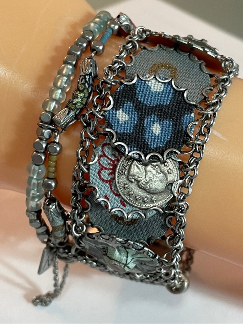 AYALA BAR Bracelet Israel Designer Mixed Beads Discs Chains Multi Colored